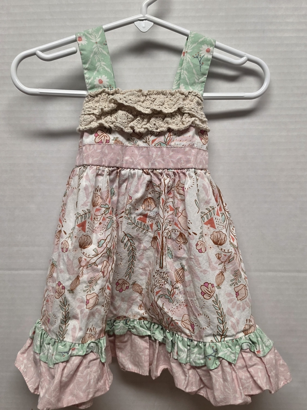 RicRac & Ruffles Baby Girls Dress Set 12 Months Floral Crochet Lace Bloomers 2pc